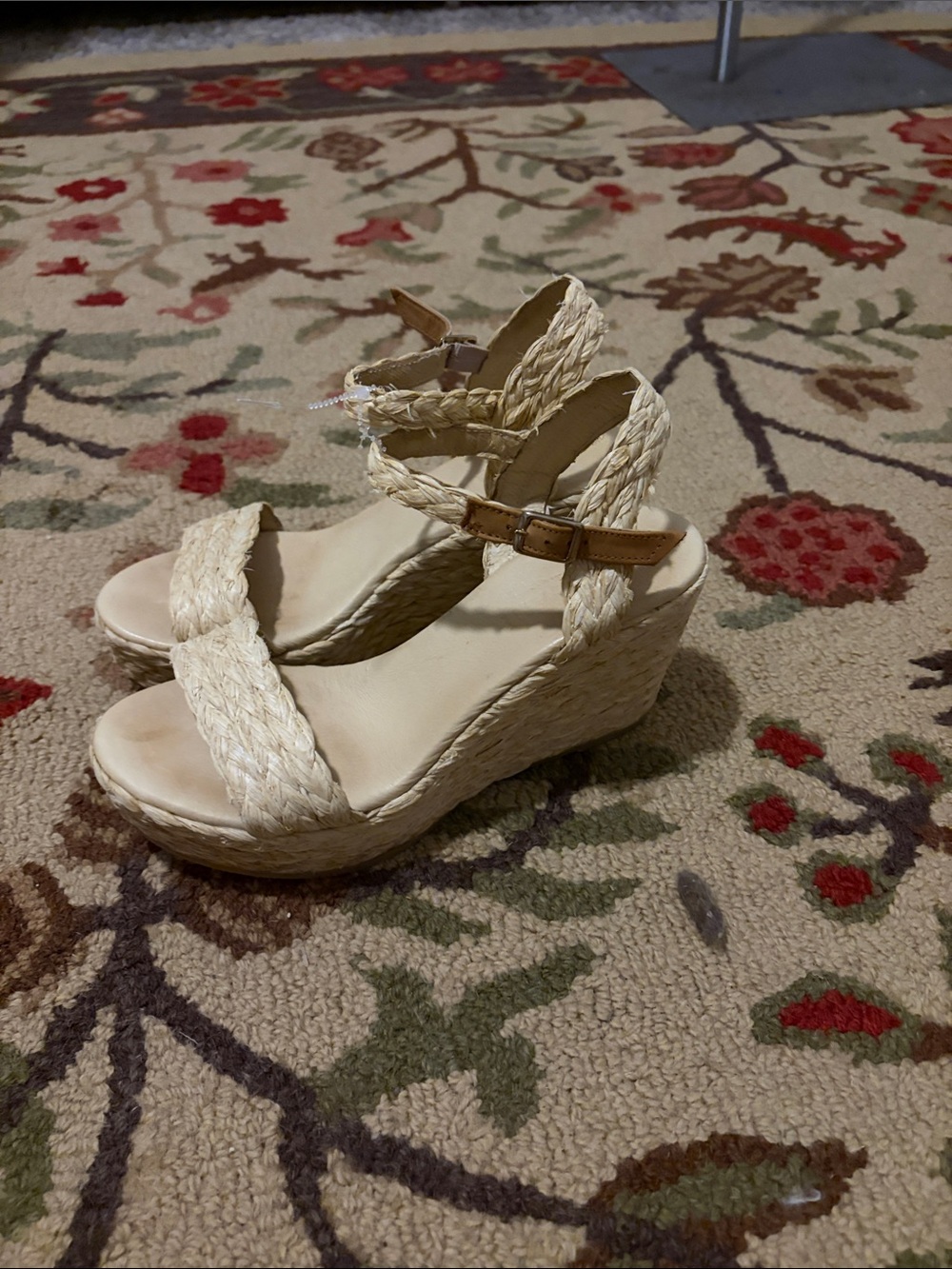 Cordani Natural Braided Espadrille Wedges with Tan Ankle Strap